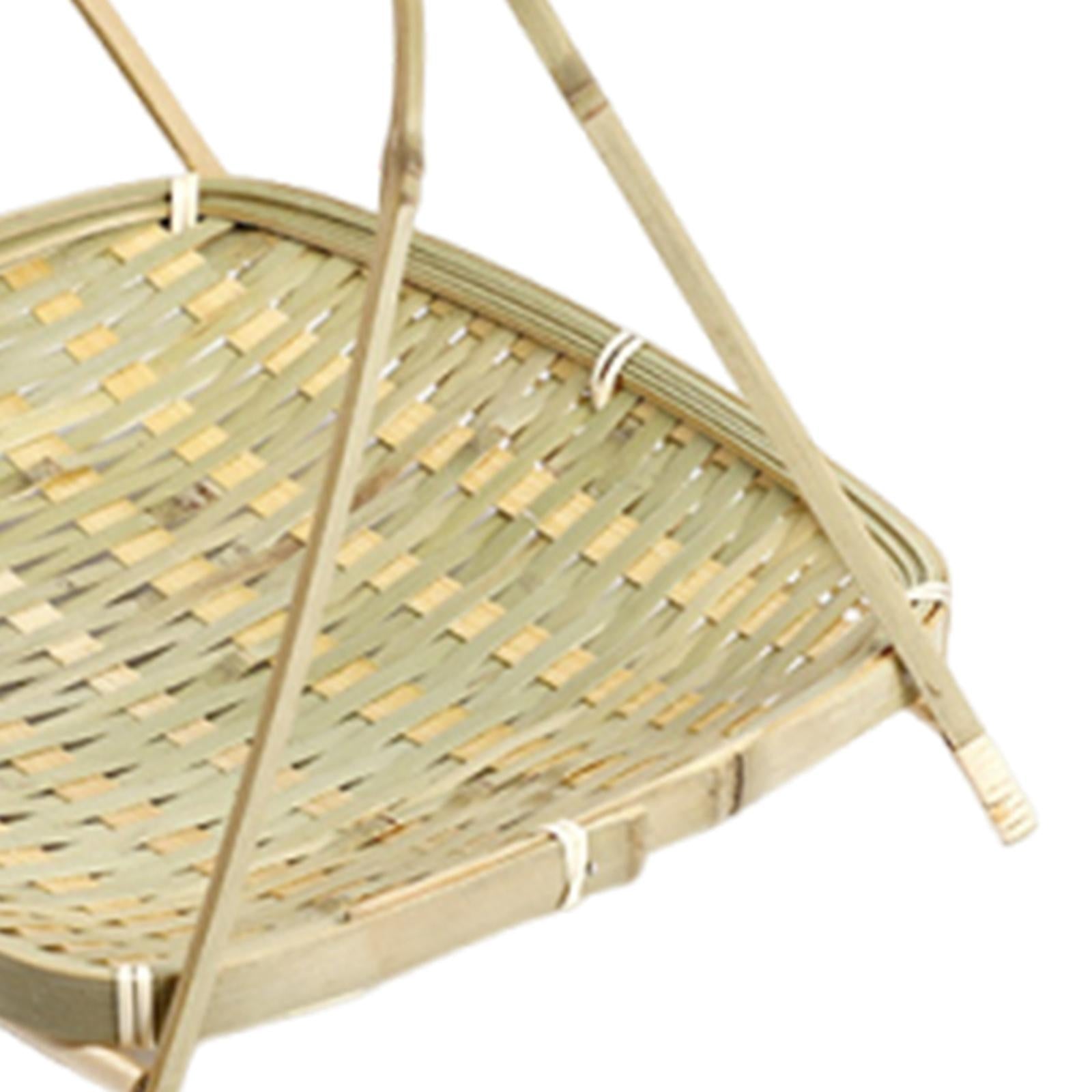 Bamboo Woven Basket Portable Snack Bread Basket for Camping Party Restaurant Style C