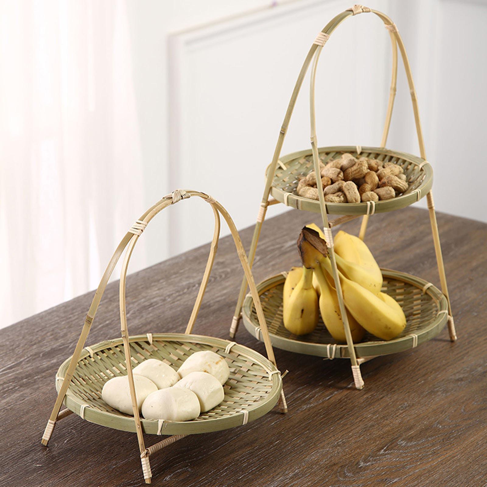 Bamboo Woven Basket Portable Snack Bread Basket for Camping Party Restaurant Style C