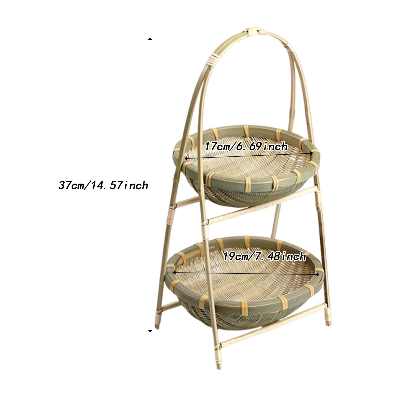Bamboo Woven Basket Portable Snack Bread Basket for Camping Party Restaurant Style E