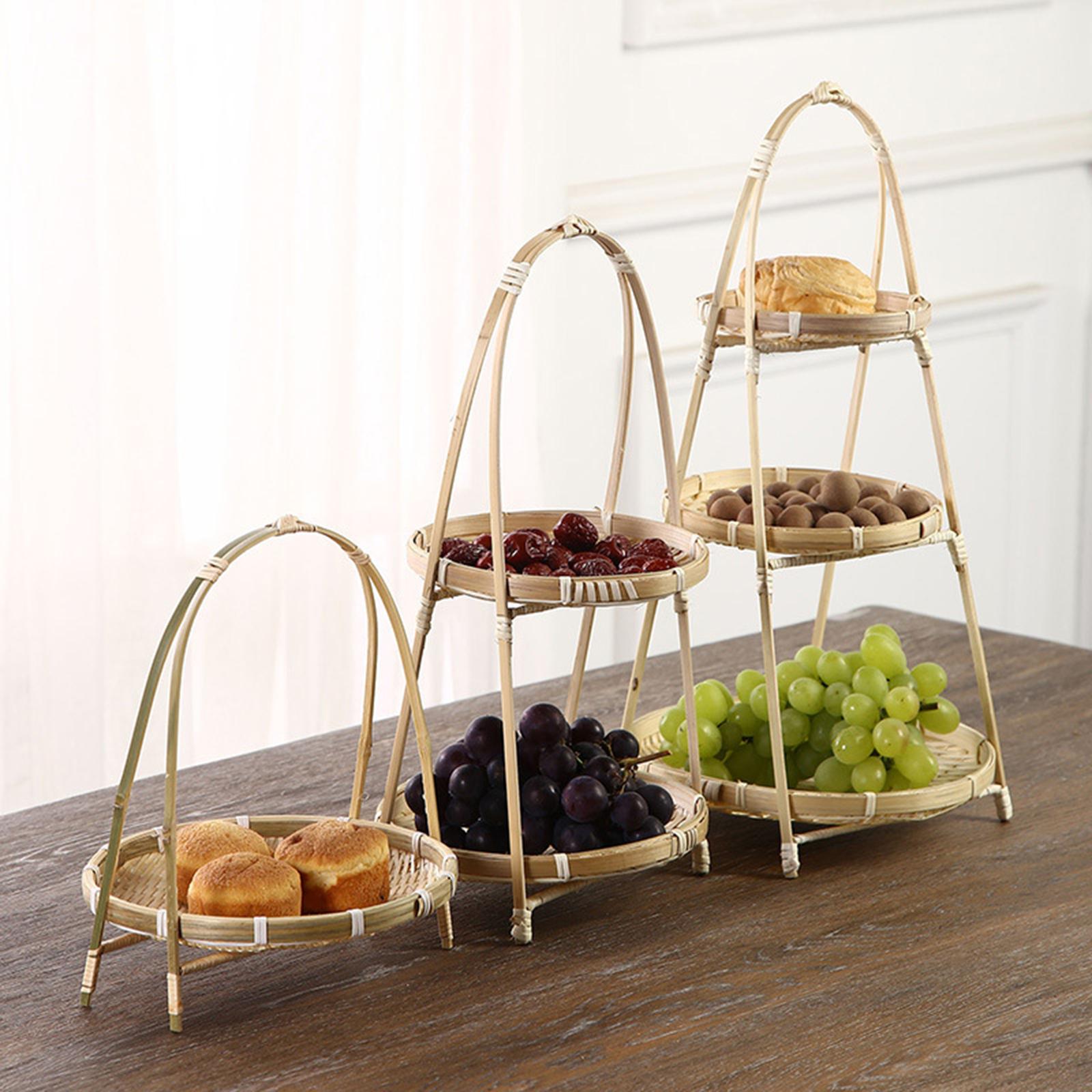 Bamboo Woven Basket Portable Snack Bread Basket for Camping Party Restaurant Style E