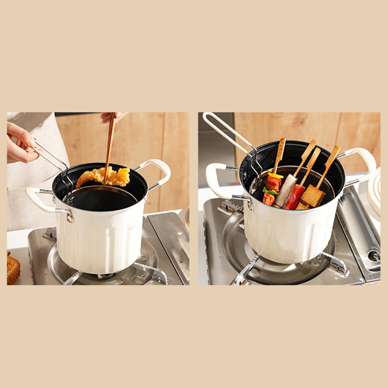 Deep Frying Pot Multifunction French Fries Pot for Chips Onion Rings Cooking White