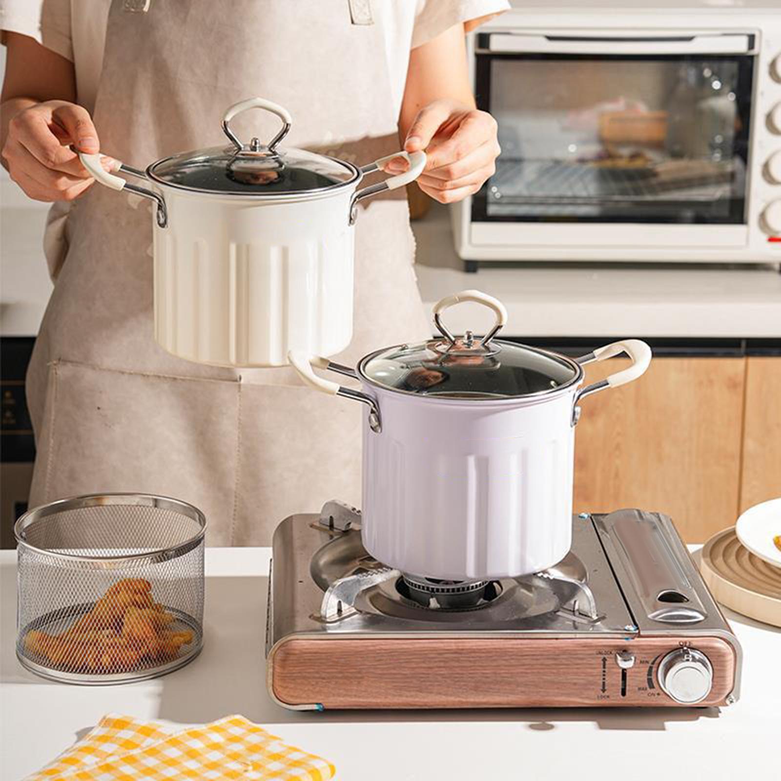 Deep Frying Pot Multifunction French Fries Pot for Chips Onion Rings Cooking White