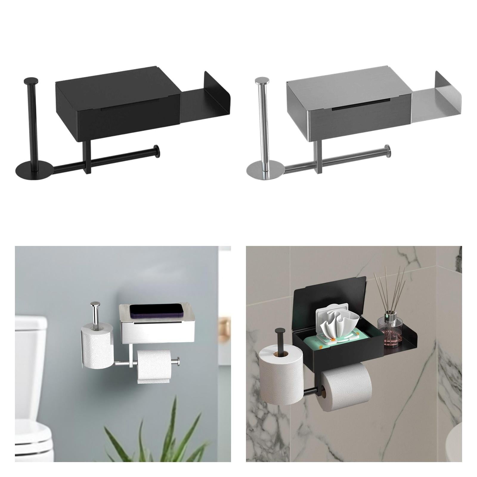 Toilet Paper Holder Storage Wall Mounted Sturdy Tissue Holder for Hotel Home Black