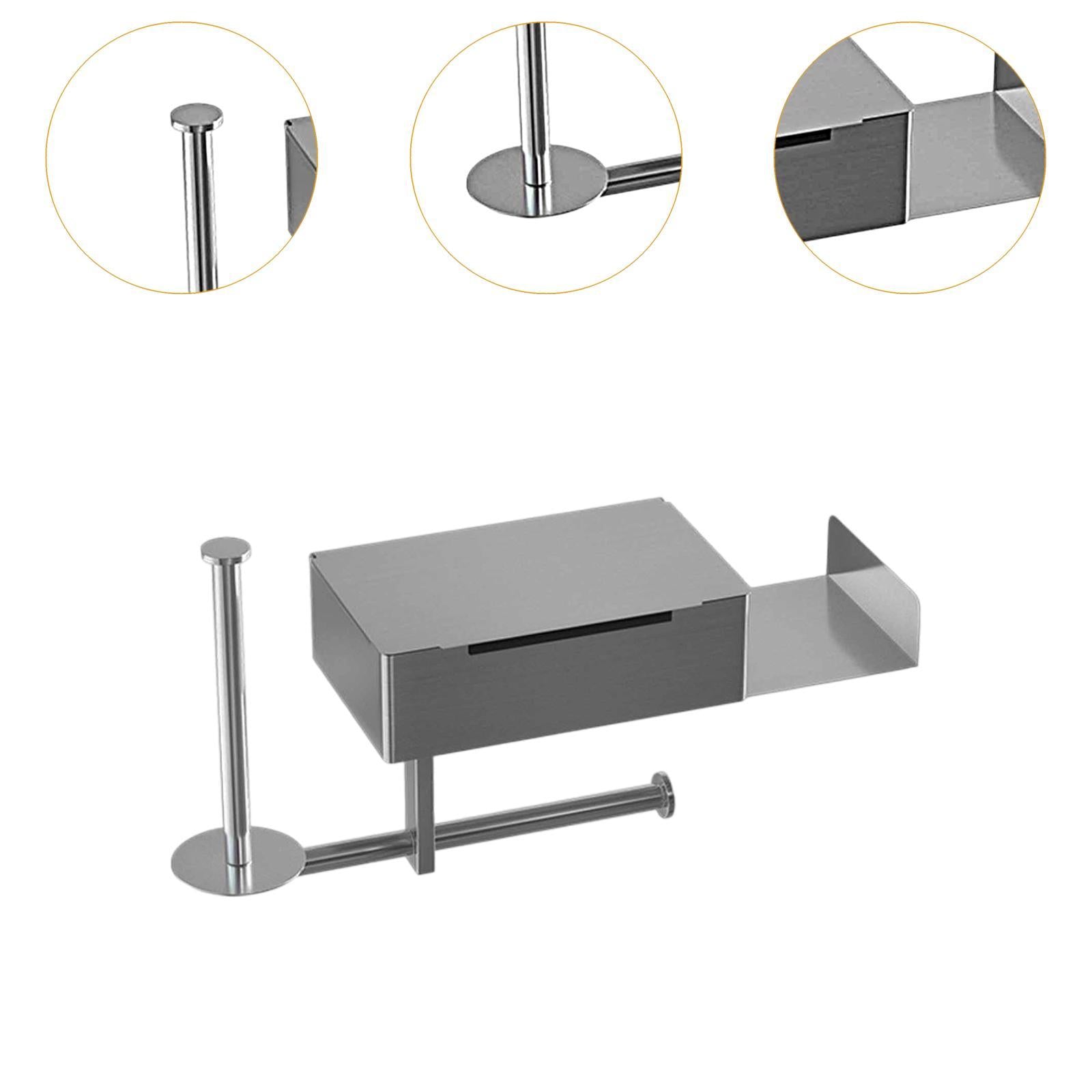 Toilet Paper Holder Storage Wall Mounted Sturdy Tissue Holder for Hotel Home Silver