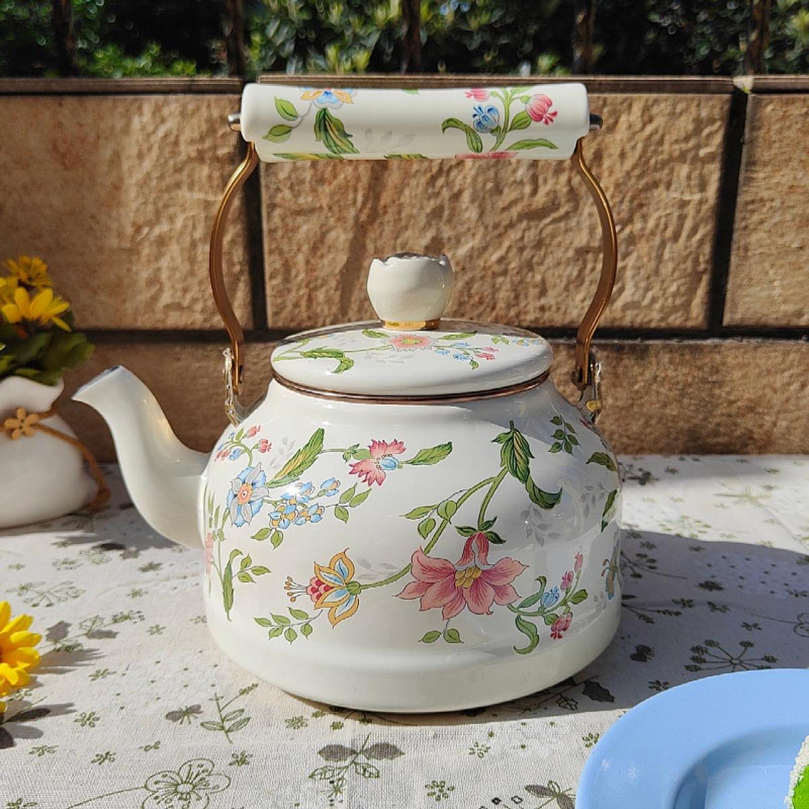 Enamel Tea Kettle 2.5L Tea Lovers Gift Teakettle for Household Outdoor Hotel