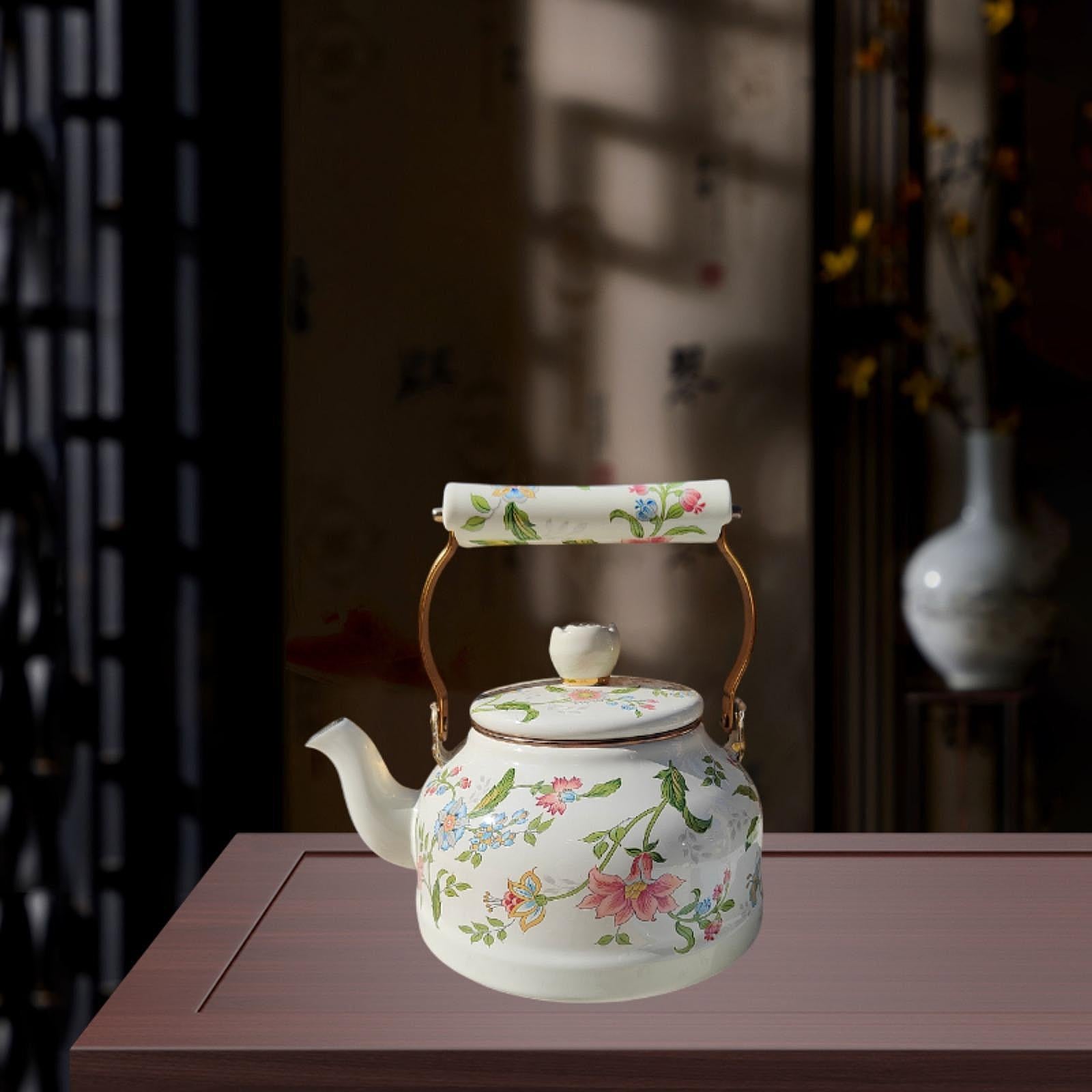 Enamel Tea Kettle 2.5L Tea Lovers Gift Teakettle for Household Outdoor Hotel