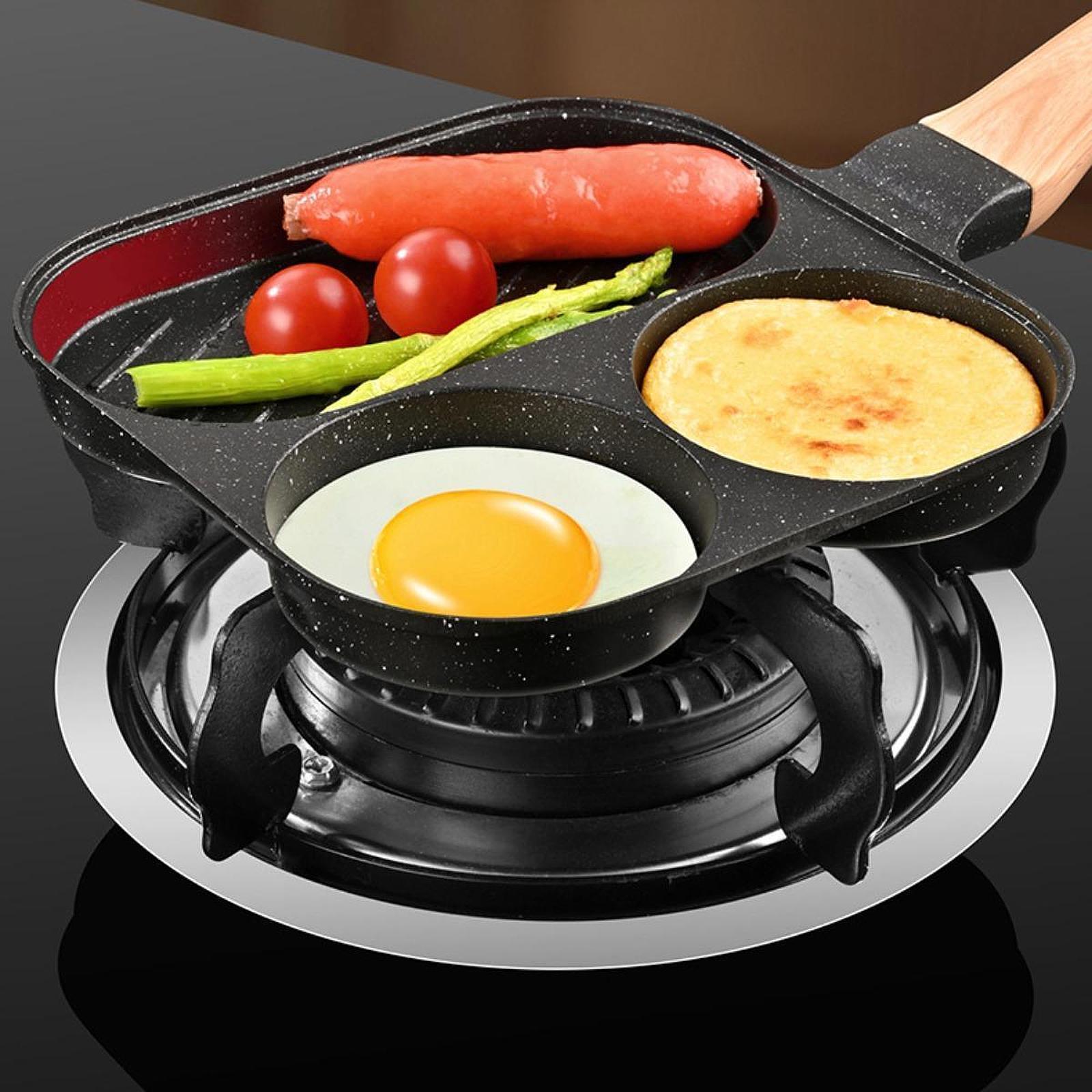 Breakfast Pan Cookware Multipurpose Divided Grill Pan for Frying Sausages Egg Black