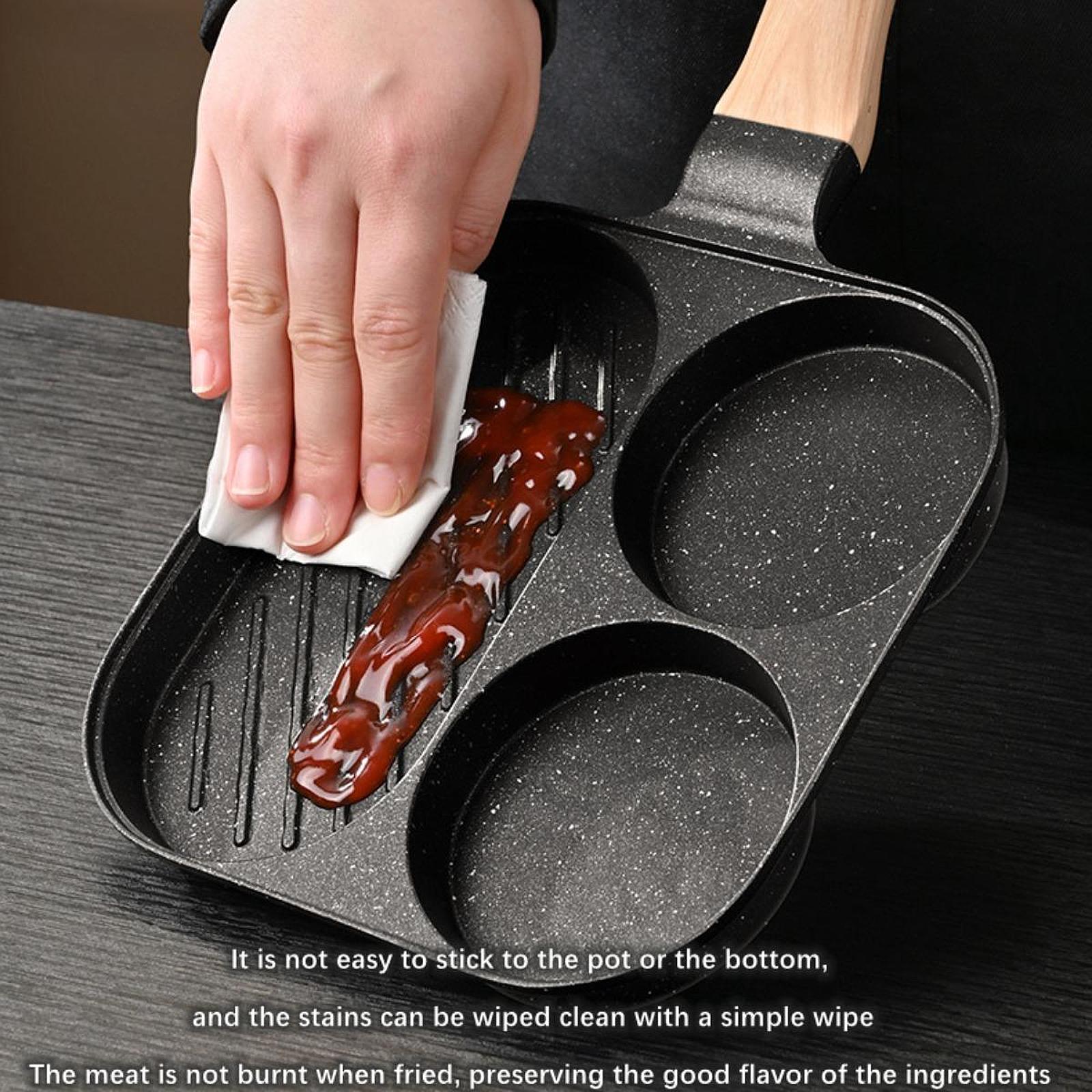 Breakfast Pan Cookware Multipurpose Divided Grill Pan for Frying Sausages Egg Black