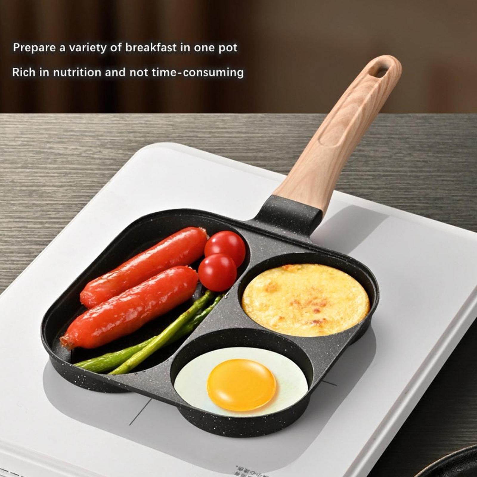 Breakfast Pan Cookware Multipurpose Divided Grill Pan for Frying Sausages Egg Black