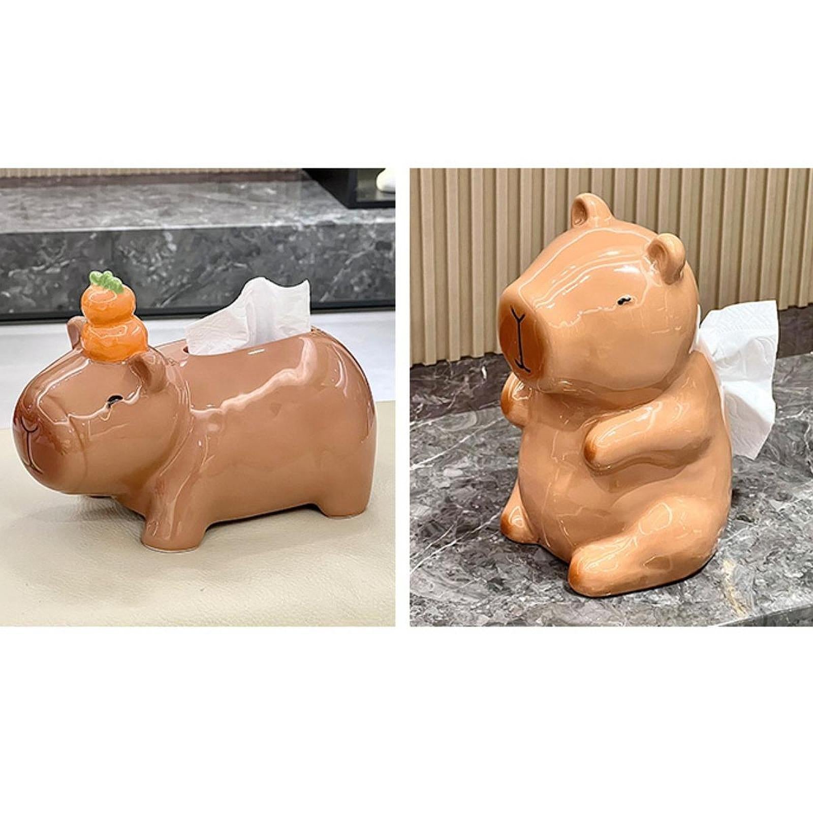 Cute Ceramic Capybara Shaped Tissue Box for Kitchen Countertop Bedside Table Sitting