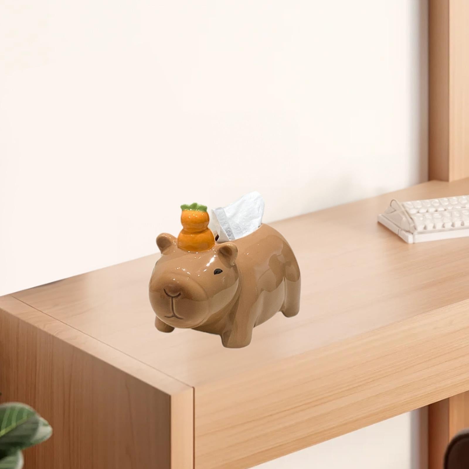 Cute Ceramic Capybara Shaped Tissue Box for Kitchen Countertop Bedside Table Climbing