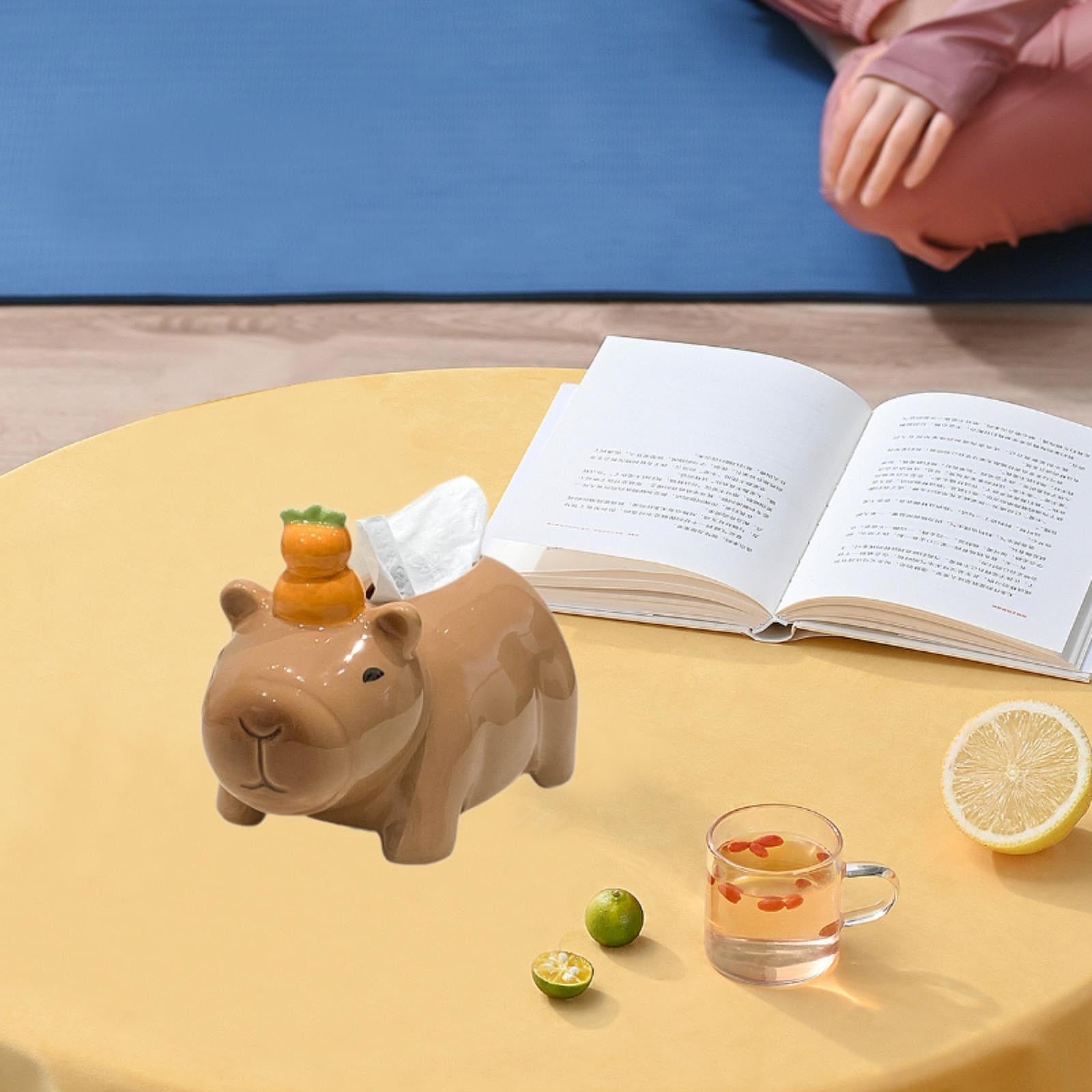 Cute Ceramic Capybara Shaped Tissue Box for Kitchen Countertop Bedside Table Climbing
