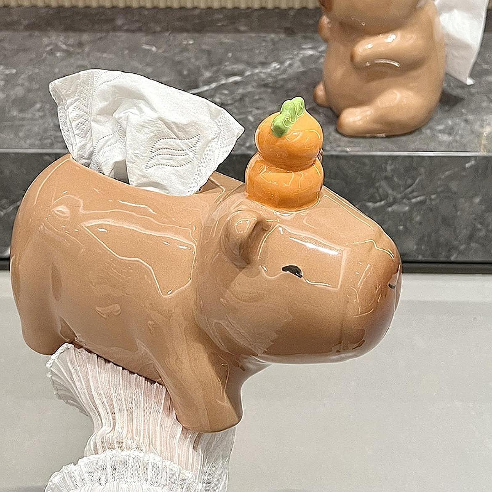 Cute Ceramic Capybara Shaped Tissue Box for Kitchen Countertop Bedside Table Climbing