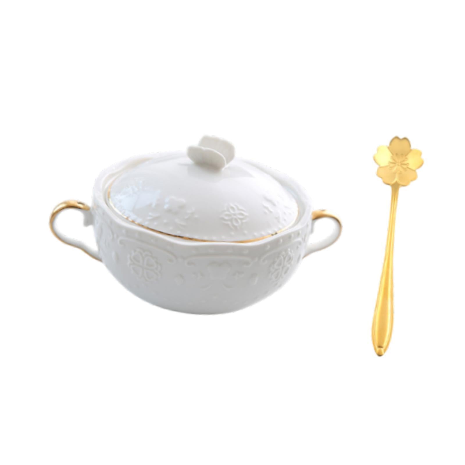 Serving Bowl 9.8oz 4.5 French Onion Soup Bowl for Ice Cream Pasta Beef Stew white cover handle"