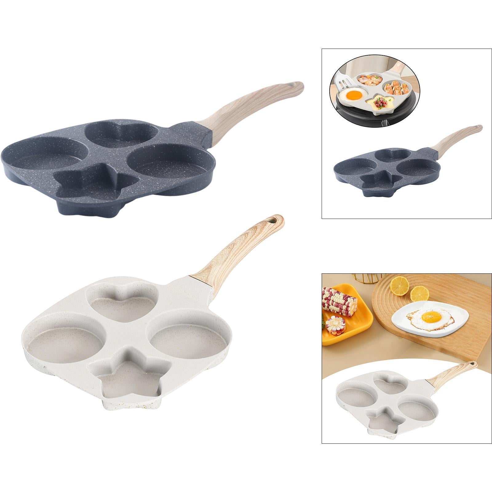 4-cup Egg Pan Aluminium Alloy Egg Cooker Egg Frying Pan for Meat Burgers Ham Beige