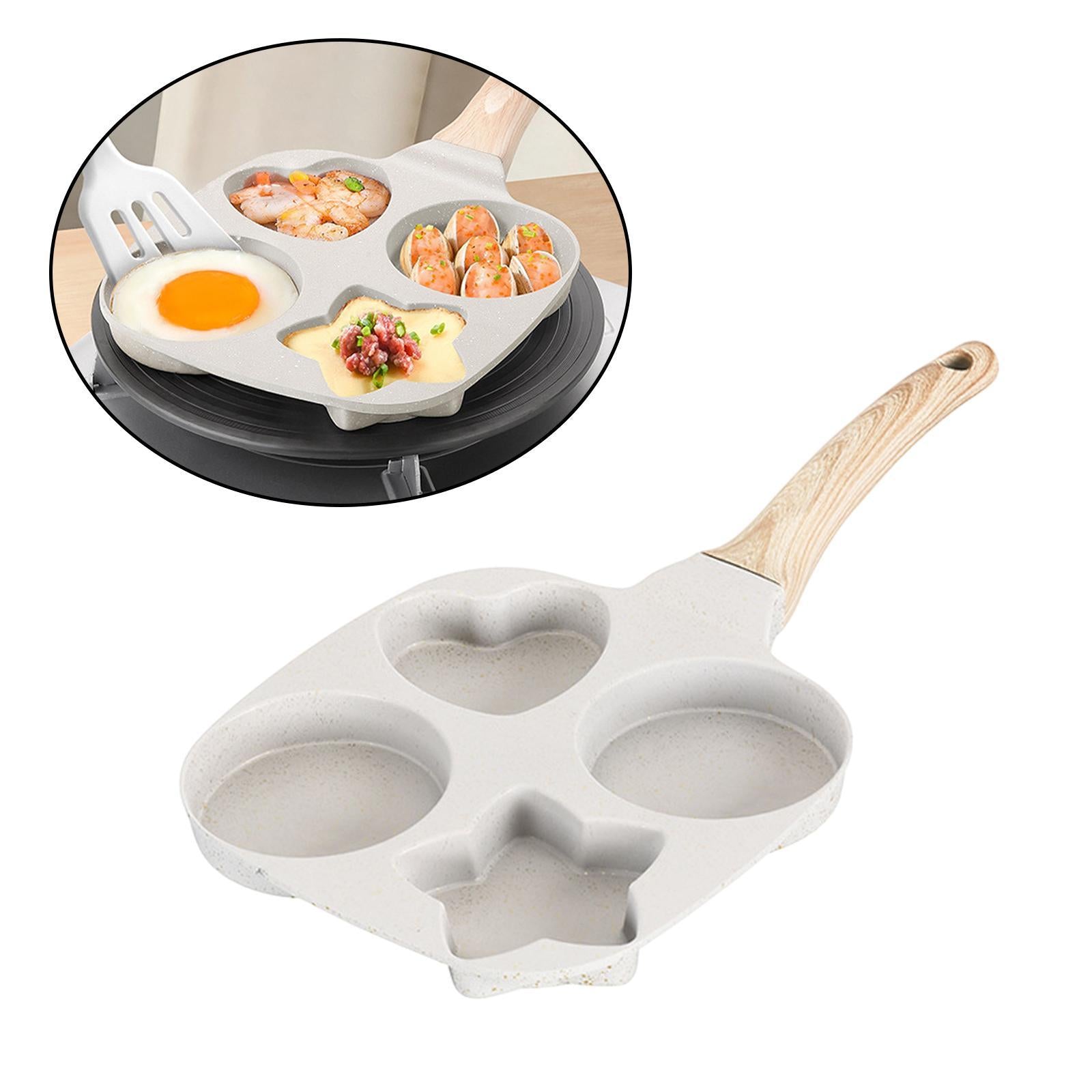 4-cup Egg Pan Aluminium Alloy Egg Cooker Egg Frying Pan for Meat Burgers Ham Beige