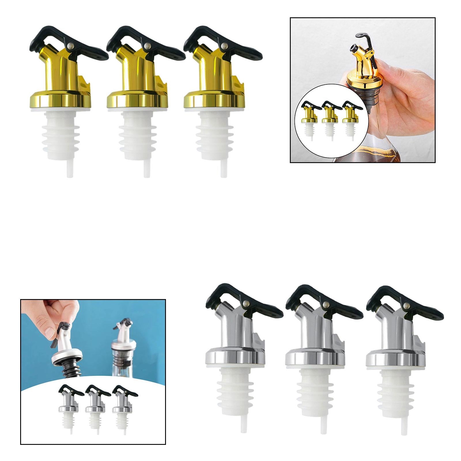3x Liquor Pour Spouts Versatile Liquor Bottle Pourers for Seasoning Wine Bar Gold