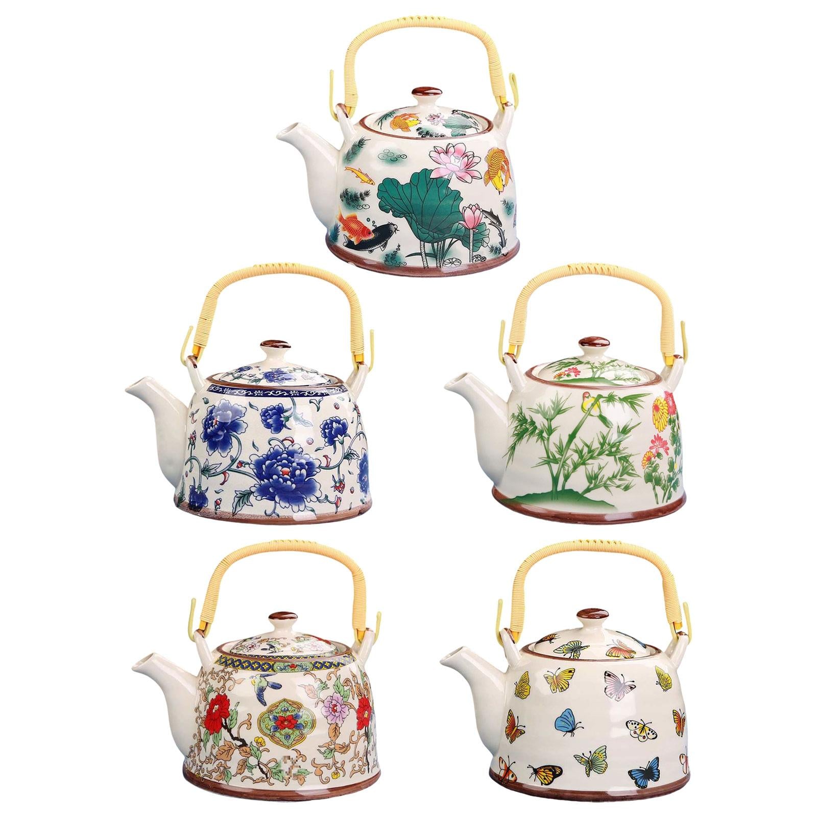 Porcelain Teapot Traditional Water Kettle for Household Outdoor Indoor Hotel fish and lotus