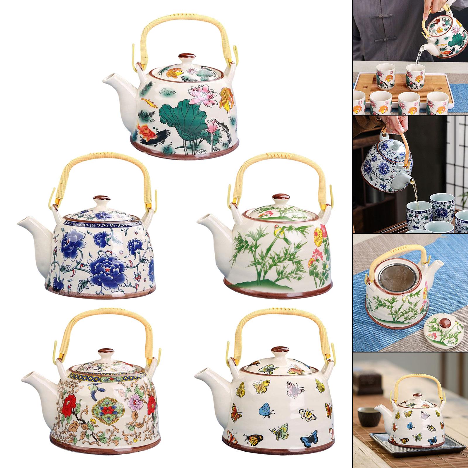 Porcelain Teapot Traditional Water Kettle for Household Outdoor Indoor Hotel fish and lotus