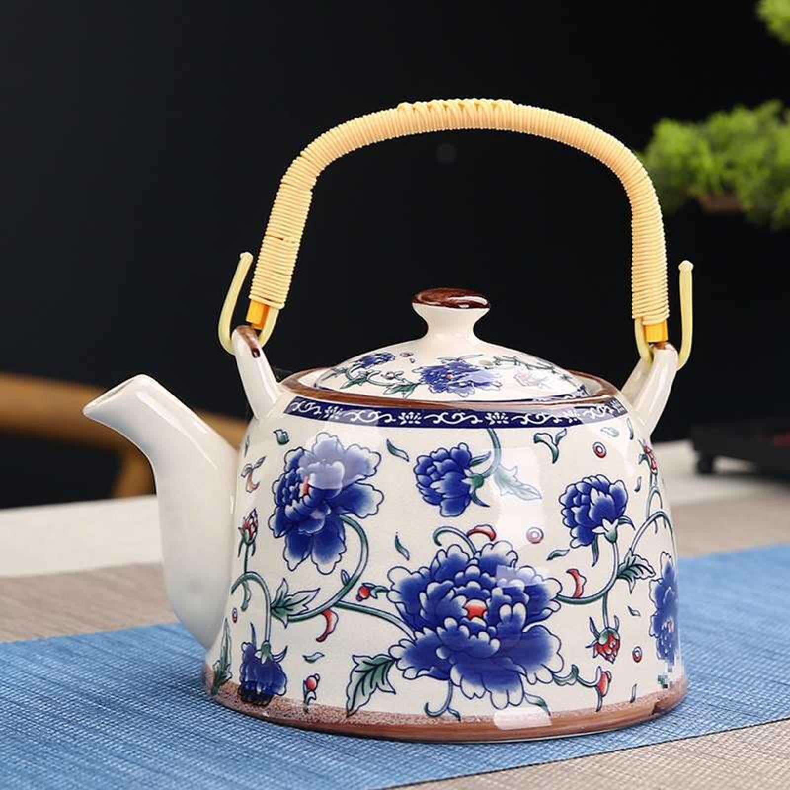 Porcelain Teapot Traditional Water Kettle for Household Outdoor Indoor Hotel peony