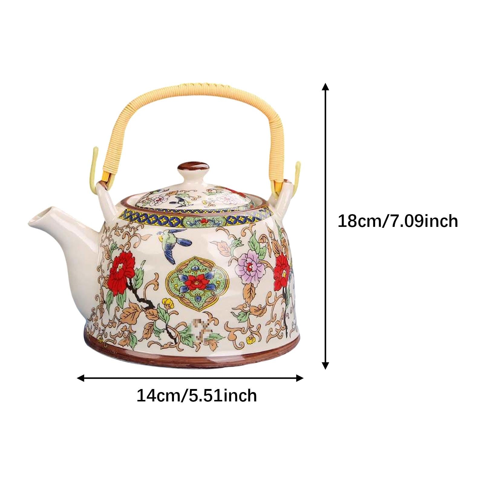 Porcelain Teapot Traditional Water Kettle for Household Outdoor Indoor Hotel flowers and bird
