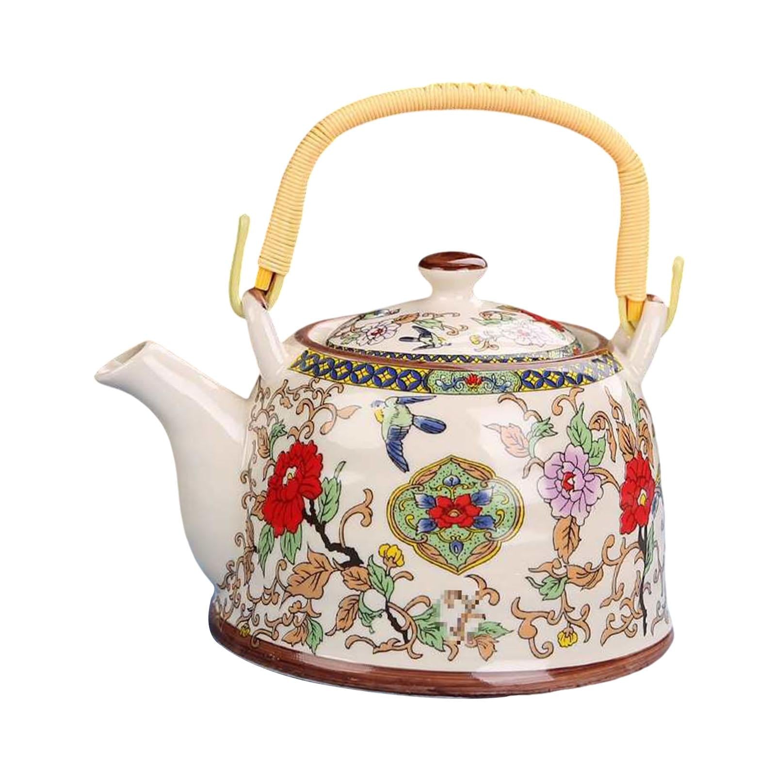 Porcelain Teapot Traditional Water Kettle for Household Outdoor Indoor Hotel flowers and bird