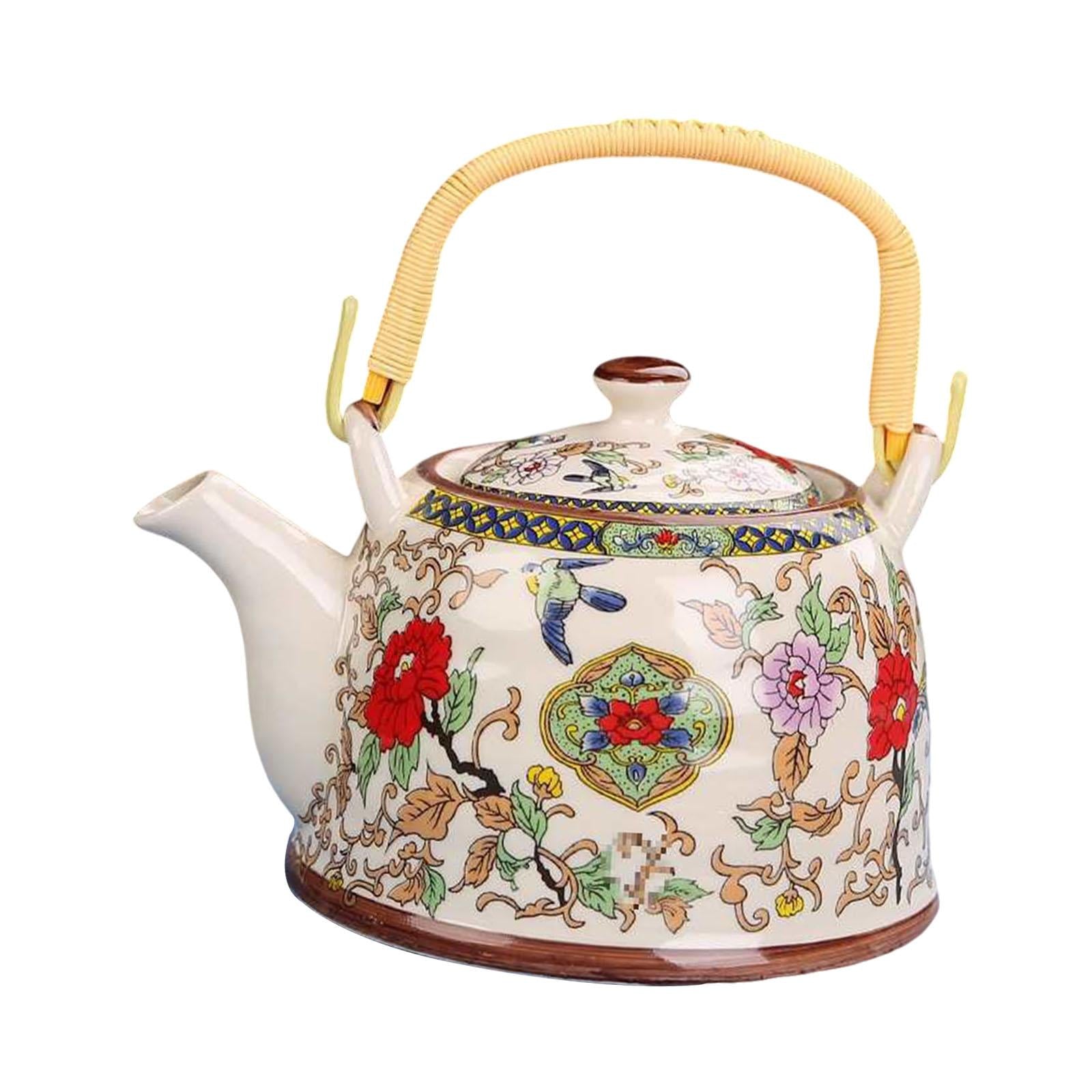 Porcelain Teapot Traditional Water Kettle for Household Outdoor Indoor Hotel flowers and bird