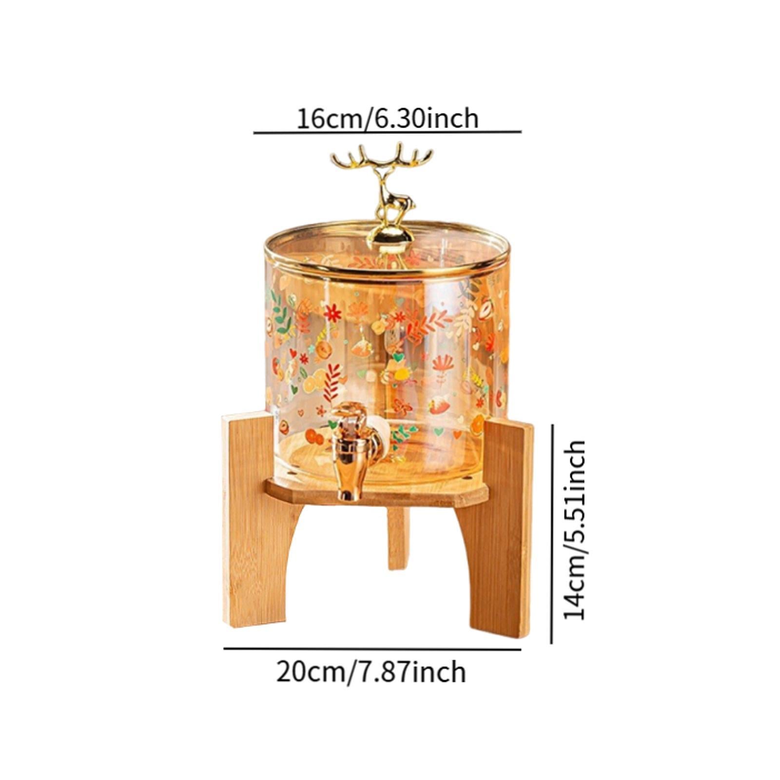 Beverage Dispenser 2.6L Wood Stand Water Pitcher for Birthday Holiday deer head lid