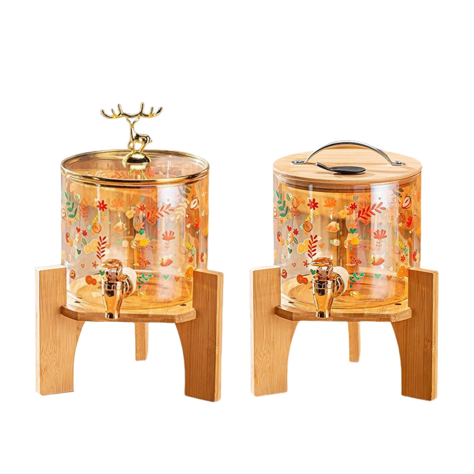 Beverage Dispenser 2.6L Wood Stand Water Pitcher for Birthday Holiday deer head lid