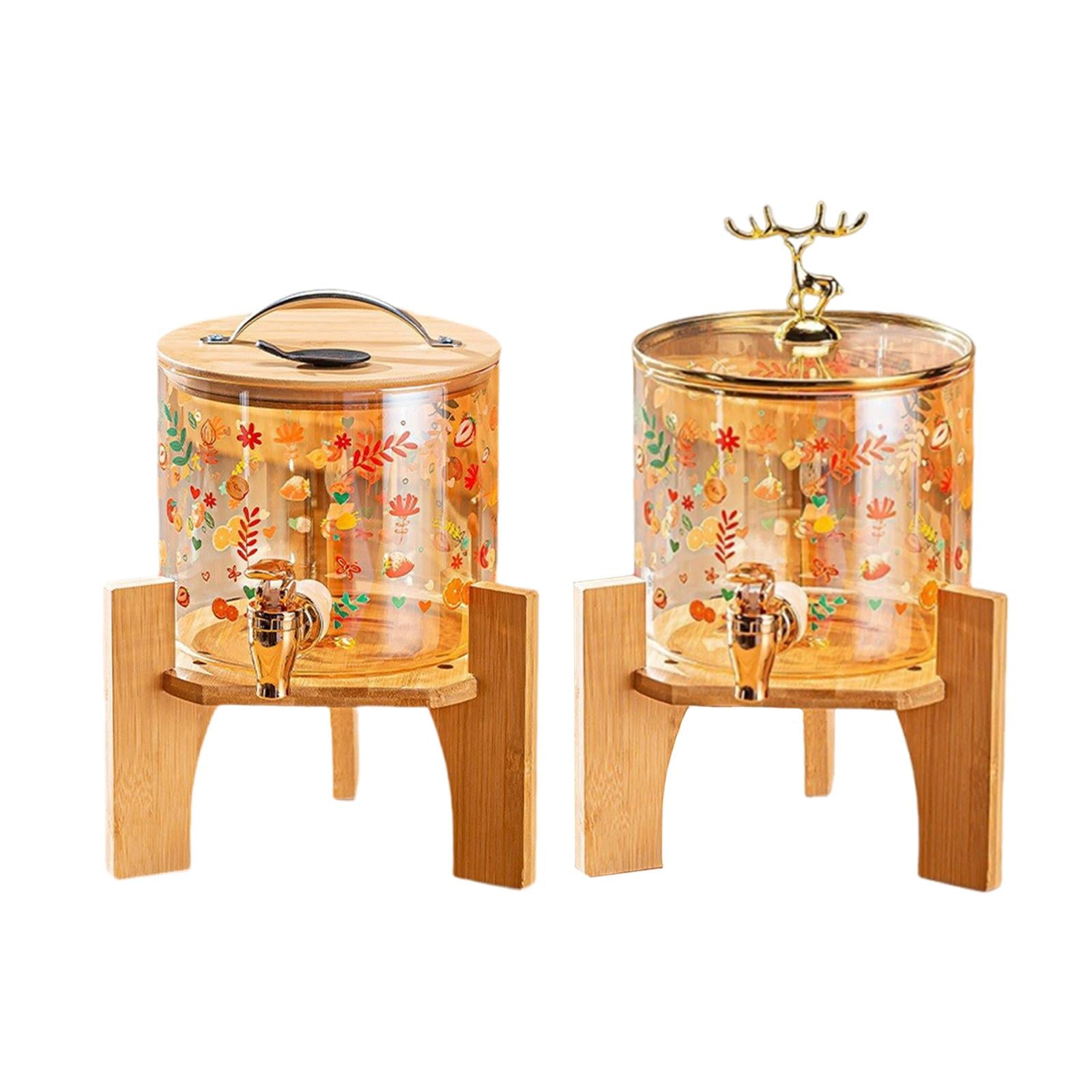 Beverage Dispenser 2.6L Wood Stand Water Pitcher for Birthday Holiday deer head lid