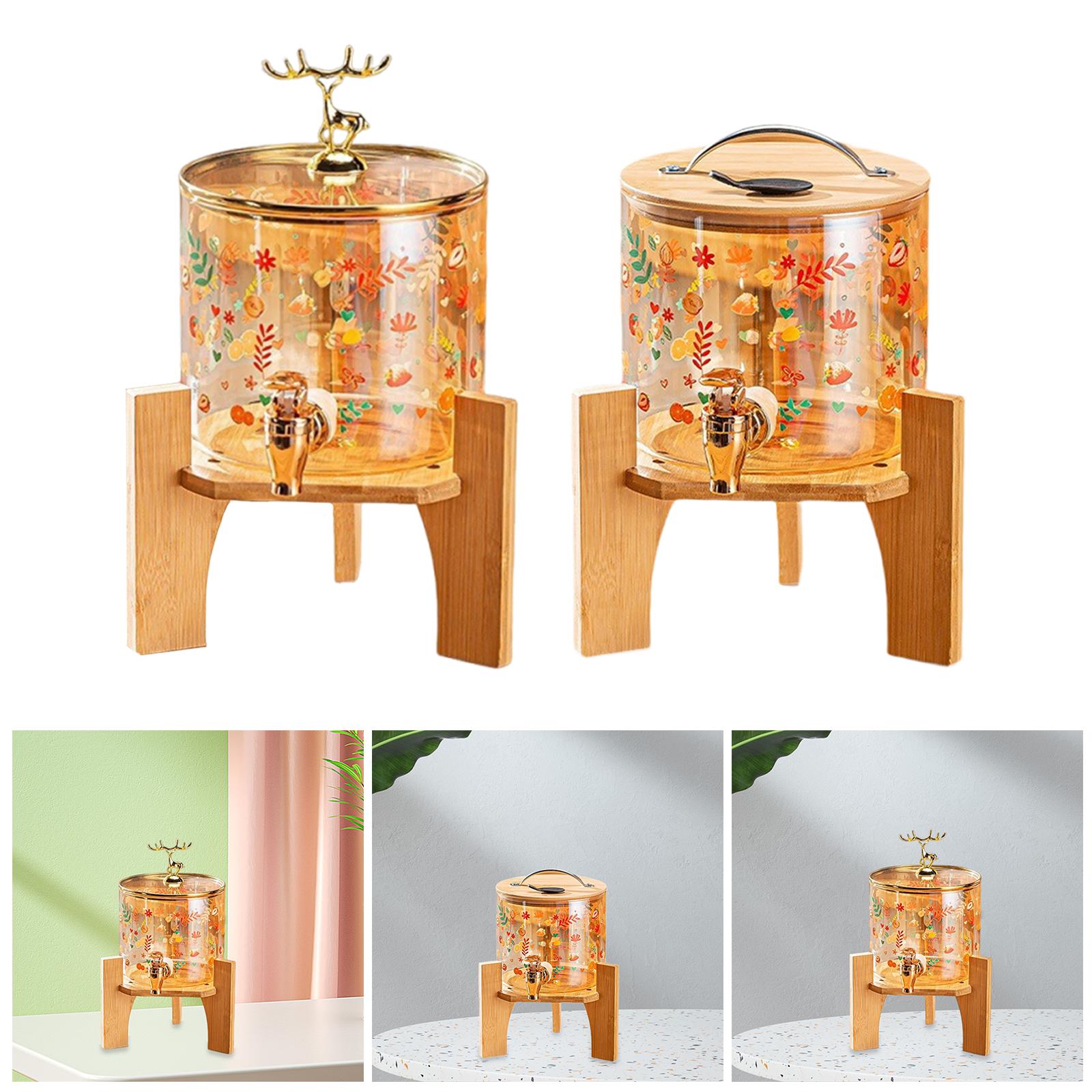 Beverage Dispenser 2.6L Wood Stand Water Pitcher for Birthday Holiday deer head lid