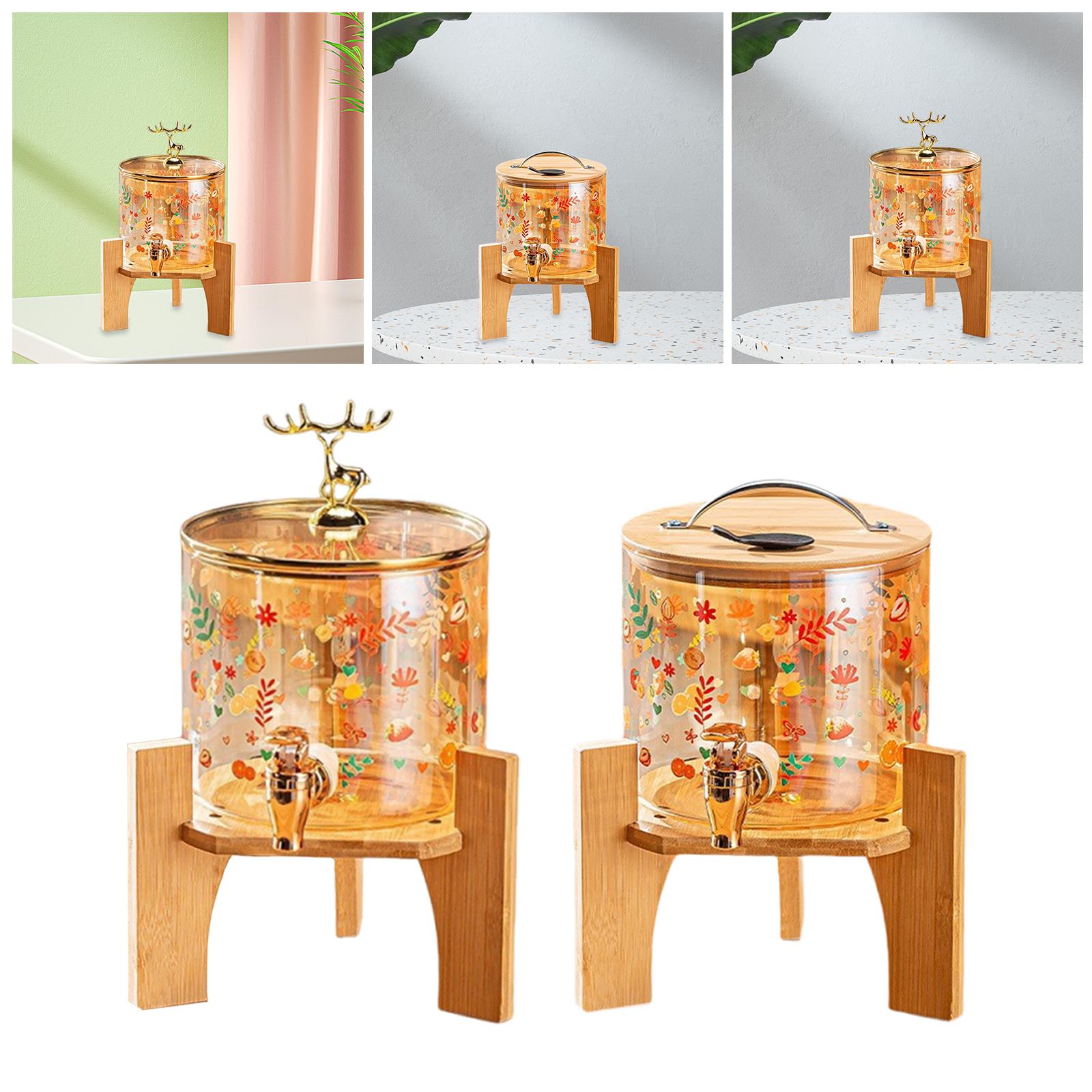 Beverage Dispenser 2.6L Wood Stand Water Pitcher for Birthday Holiday deer head lid