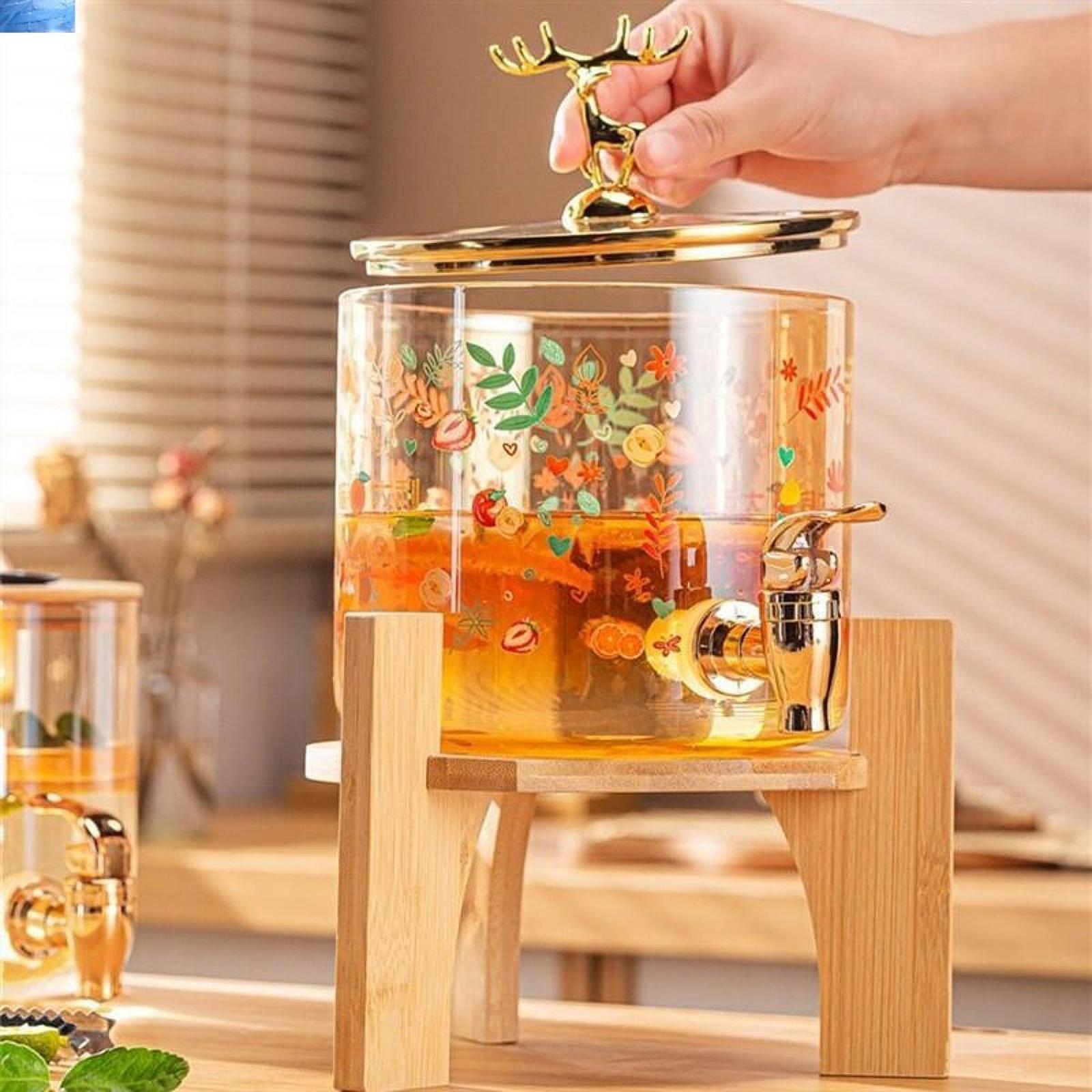 Beverage Dispenser 2.6L Wood Stand Water Pitcher for Birthday Holiday bamboo lid