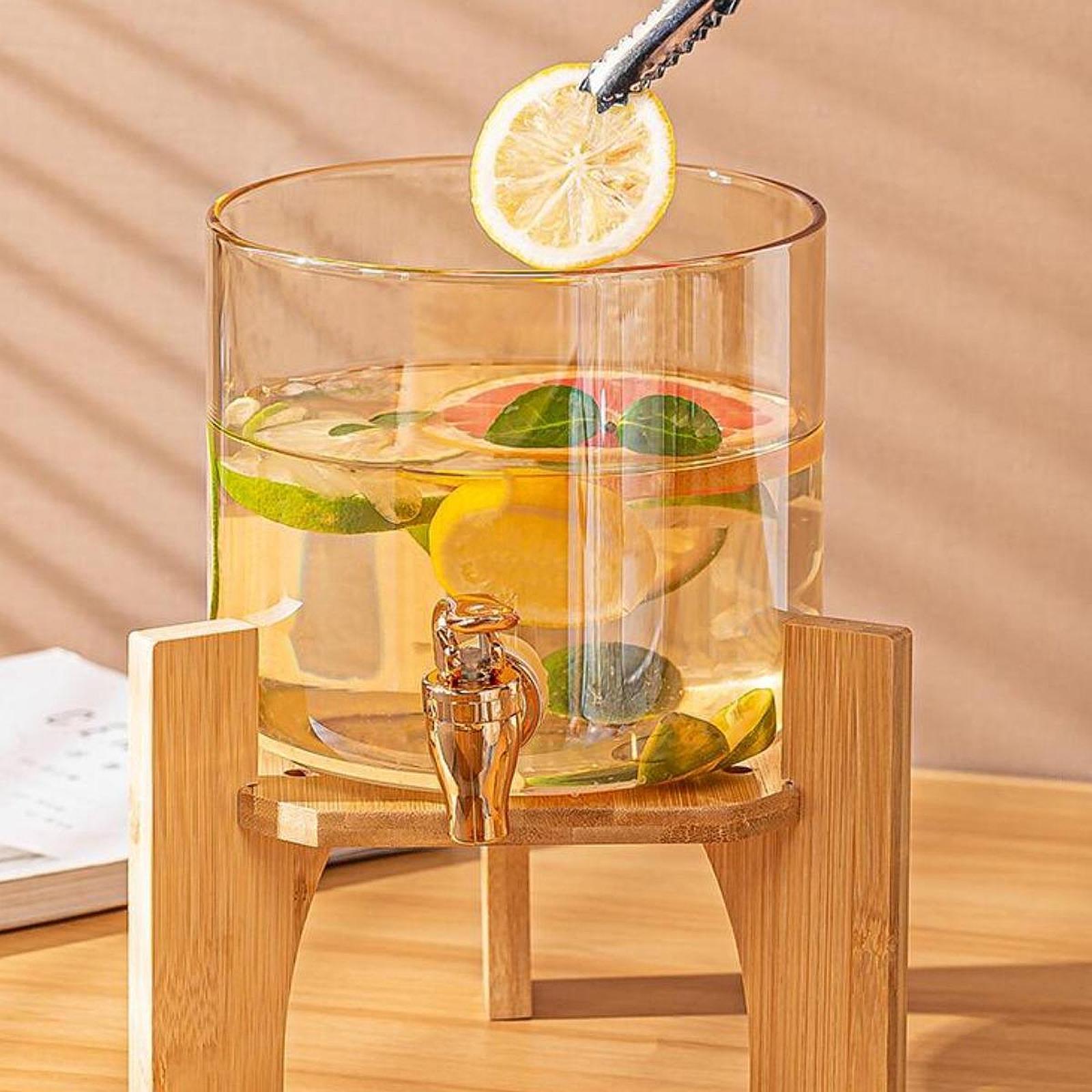 Beverage Dispenser 2.6L Wood Stand Water Pitcher for Birthday Holiday bamboo lid