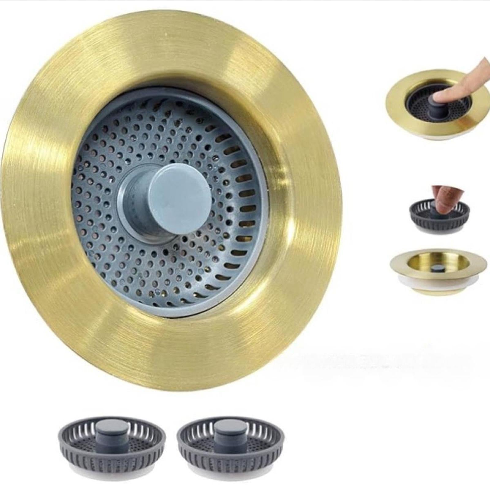 Kitchen Sink Drain Strainer Lightweight Rustproof Prevents Odor Sink Stopper golden
