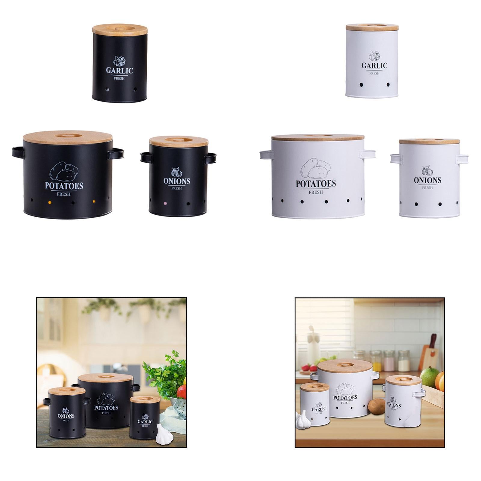 3 Pieces Potato Onion Garlic Kitchen Storage Canister for Countertop Camping Black