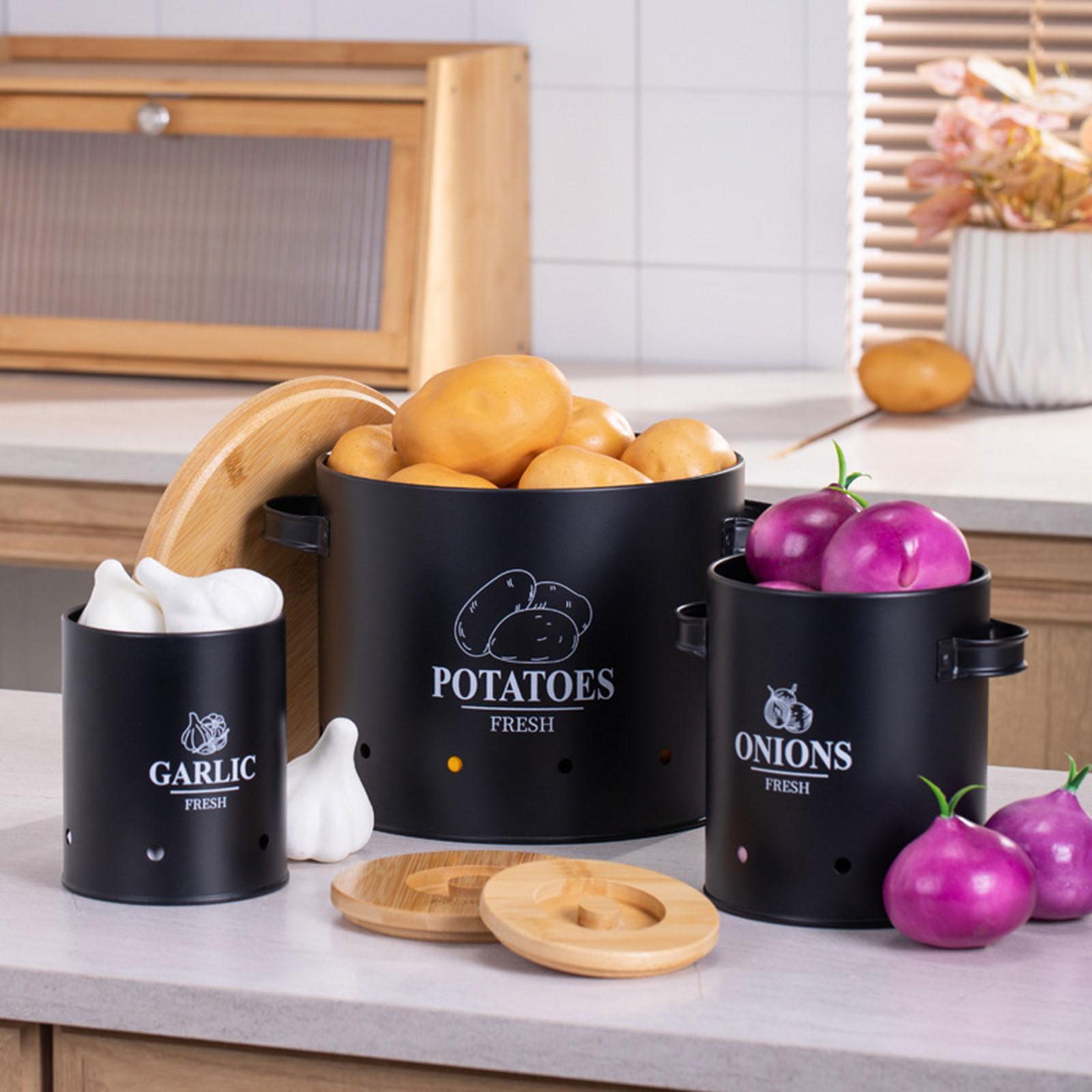 3 Pieces Potato Onion Garlic Kitchen Storage Canister for Countertop Camping Black