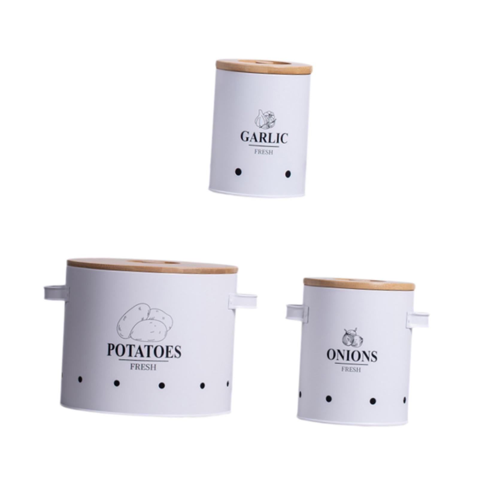3 Pieces Potato Onion Garlic Kitchen Storage Canister for Countertop Camping White