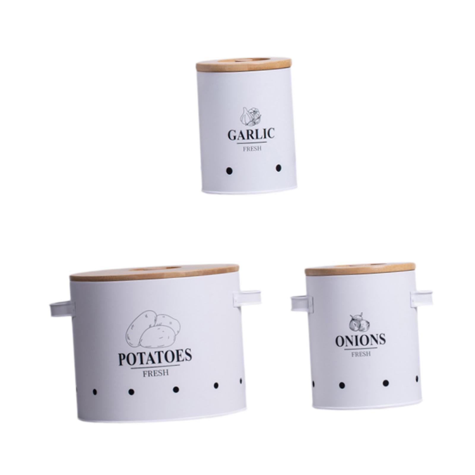 3 Pieces Potato Onion Garlic Kitchen Storage Canister for Countertop Camping White