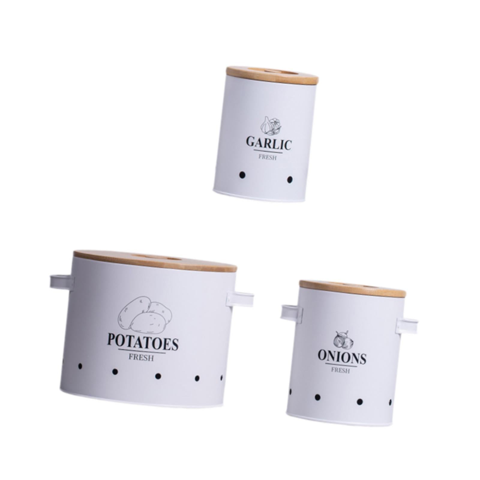 3 Pieces Potato Onion Garlic Kitchen Storage Canister for Countertop Camping White