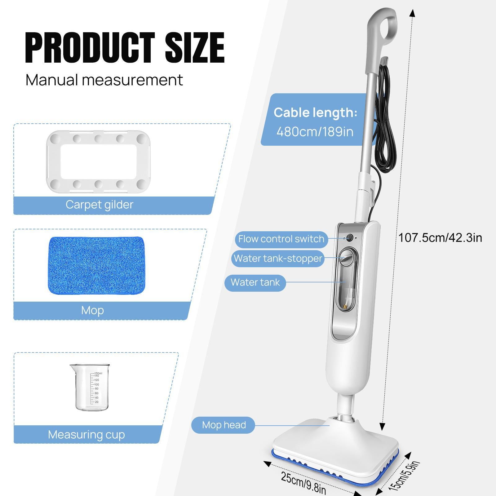 Steaming Mop EU Plug Handheld Steam Cleaner for Hardwood Floors Laminate Carpet