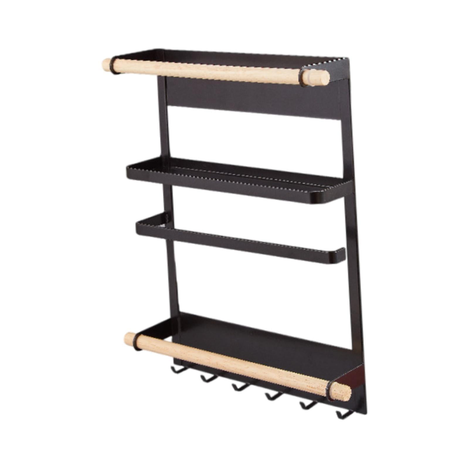 Refrigerator Organizer Versatile with Paper Towel Holder Magnetic Spice Rack Black