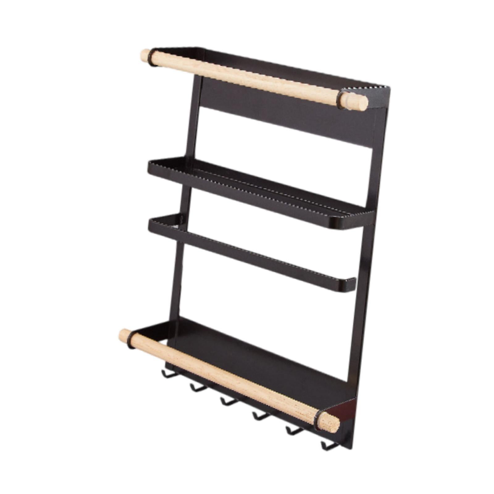 Refrigerator Organizer Versatile with Paper Towel Holder Magnetic Spice Rack Black