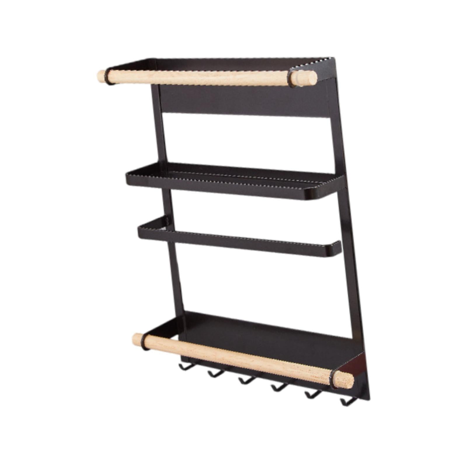 Refrigerator Organizer Versatile with Paper Towel Holder Magnetic Spice Rack Black
