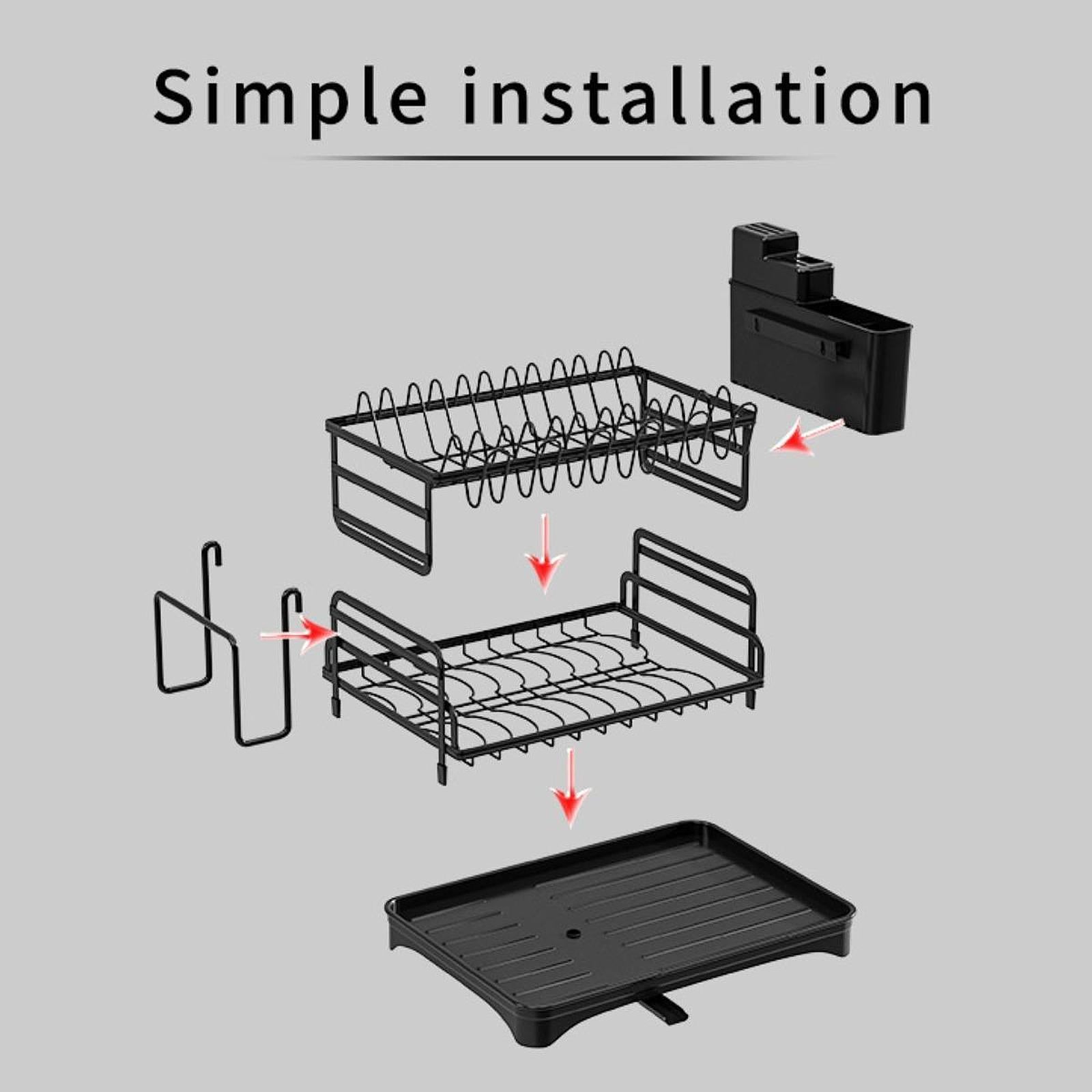 2 Tiers Dish Drainer Rack Household Cutlery Holder for Restaurant Hotel Bar Black