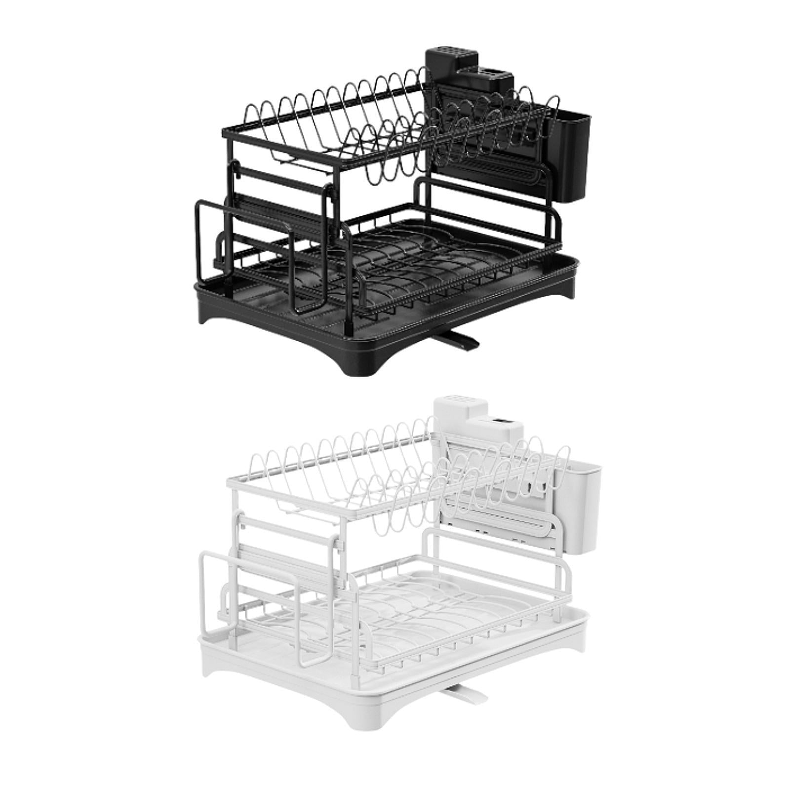 2 Tiers Dish Drainer Rack Household Cutlery Holder for Restaurant Hotel Bar Black