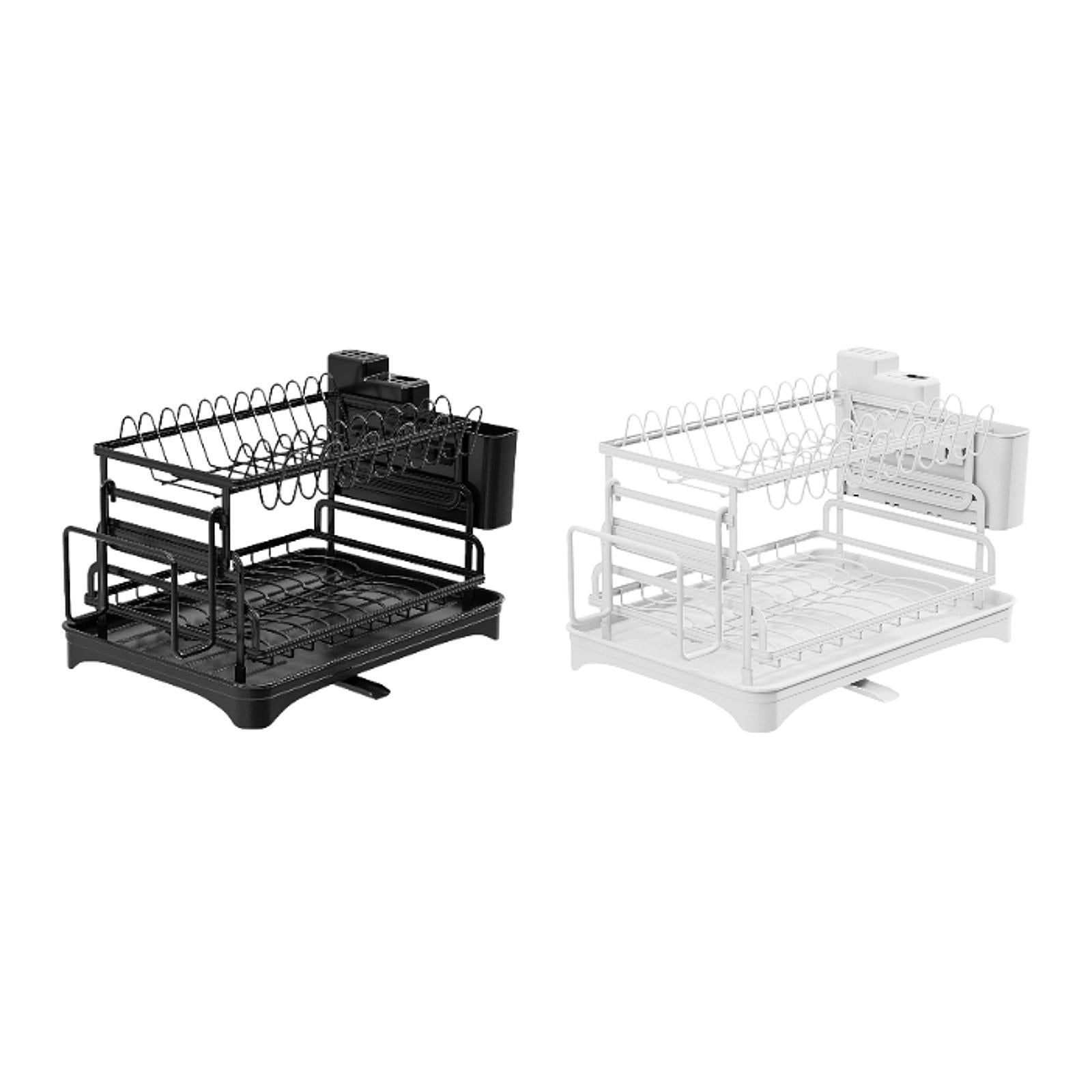 2 Tiers Dish Drainer Rack Household Cutlery Holder for Restaurant Hotel Bar Black