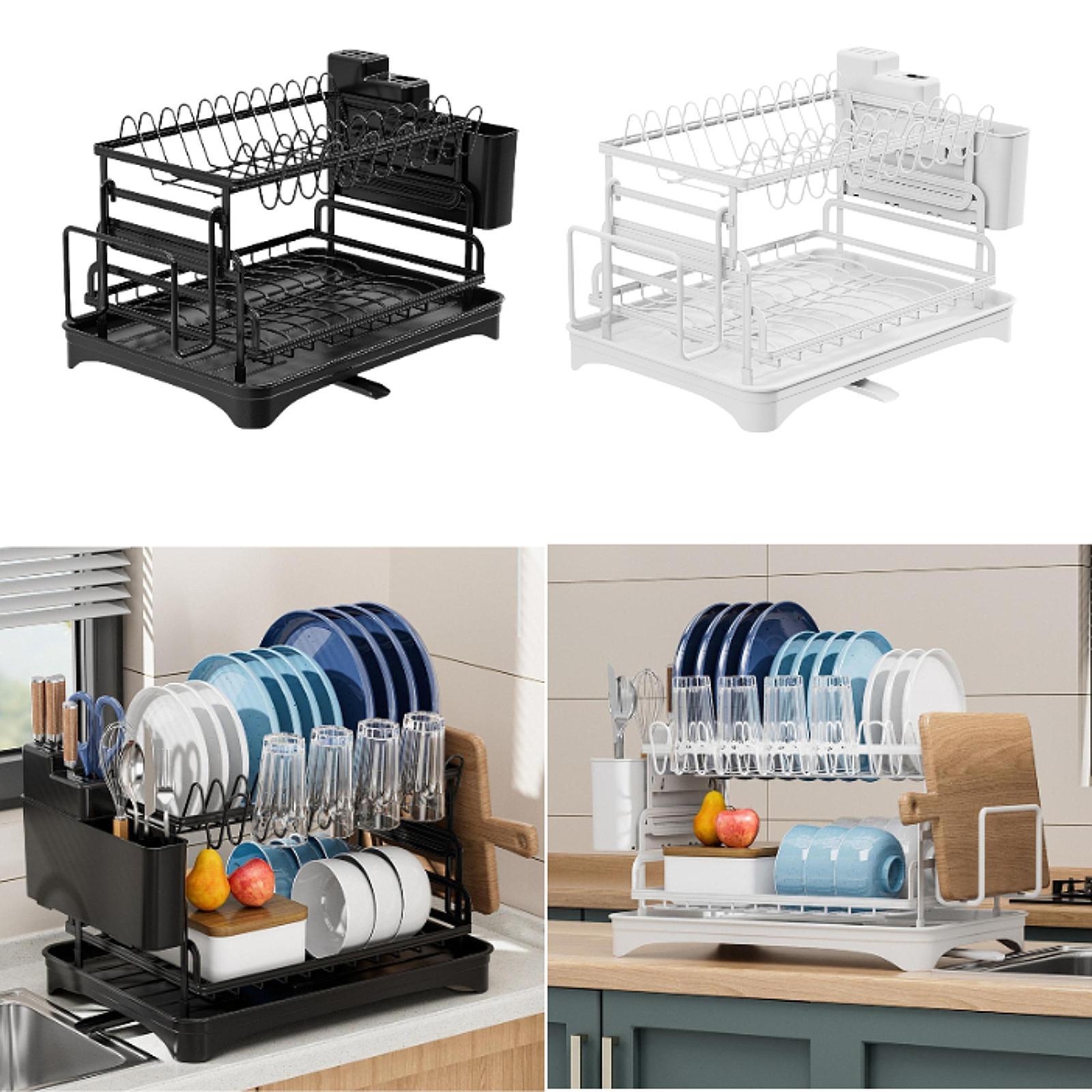 2 Tiers Dish Drainer Rack Household Cutlery Holder for Restaurant Hotel Bar Black