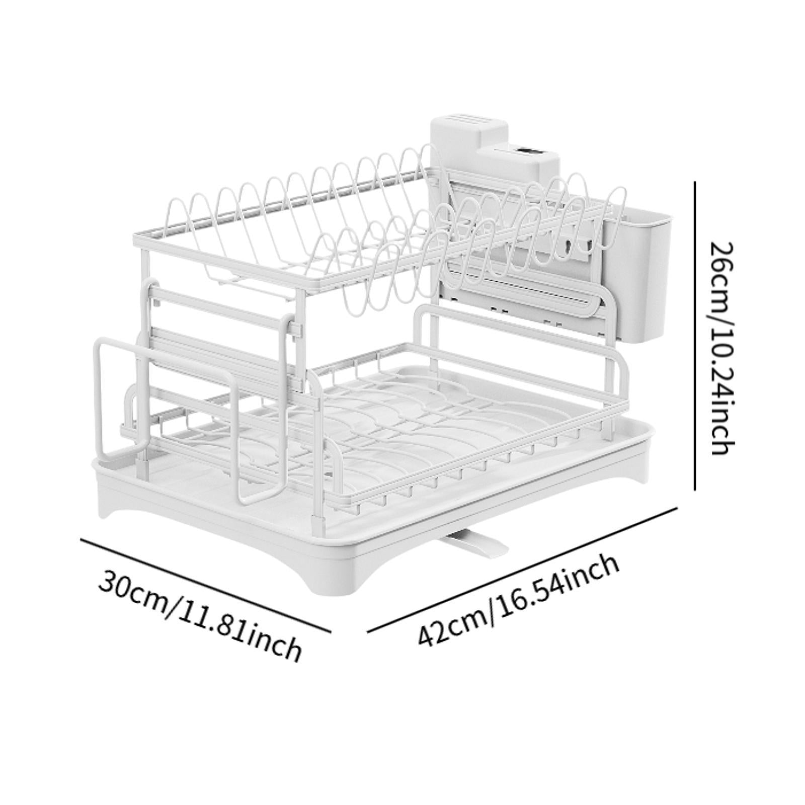 2 Tiers Dish Drainer Rack Household Cutlery Holder for Restaurant Hotel Bar White
