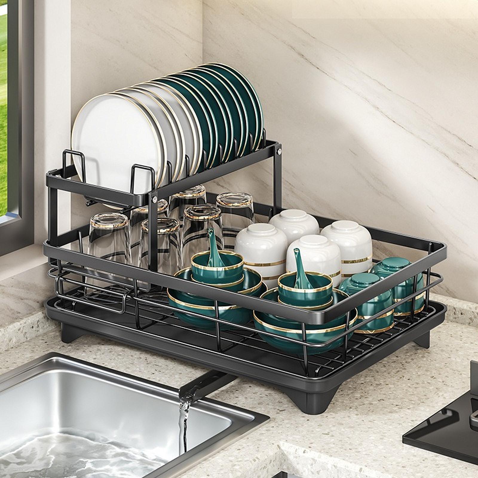 Kitchen Dish Drying Rack Sturdy Dish Storage Rack for Apartment Kitchen Home Black